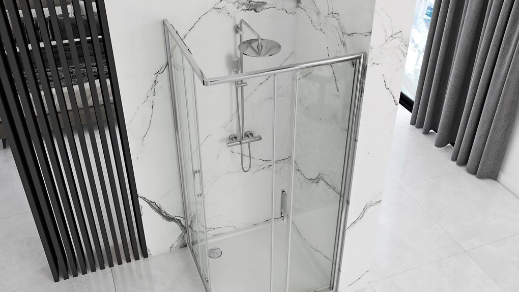 Rea Punto, sprchovací kút 90x90x190 cm, 5mm číre sklo, chrómový profil + čierna sprchová vanička Savoy, KPL-K1008