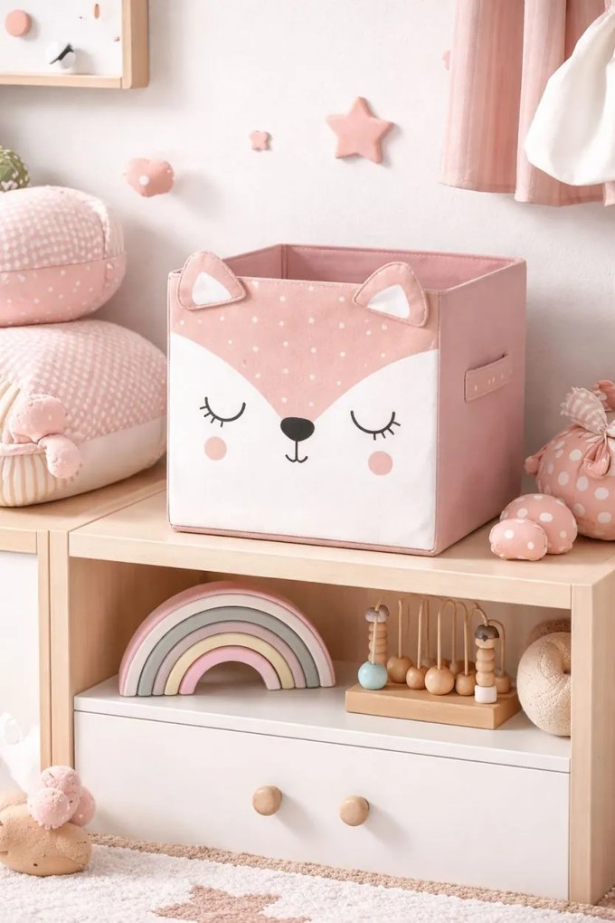Úložný box Deer, 29x29x29 cm, biela/ružová