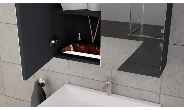 Kúpeľňová skrinka s umývadlom KATE + zrkadlová skrinka + nástenná skrinka, antracit