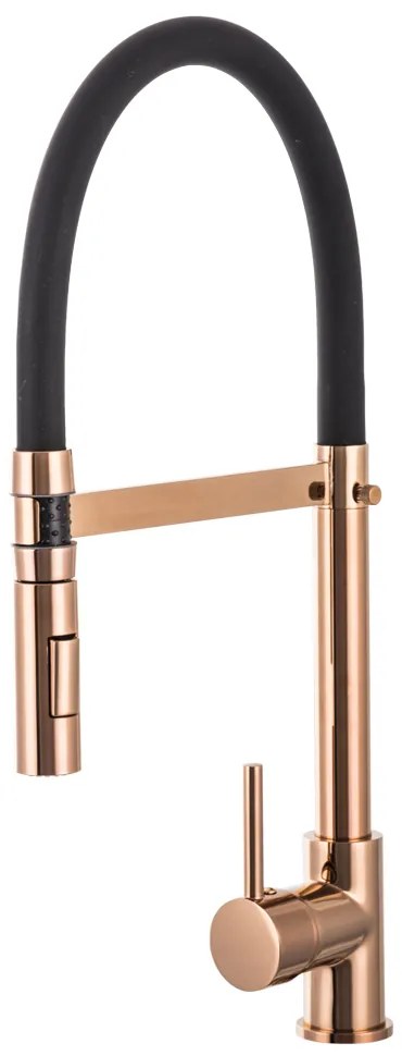 Gamma Vento, drezová batéria s elastickým ramenom a 2-funkčným výtokom, čierna matná-ružové zlato, GMA-BVOK-RG