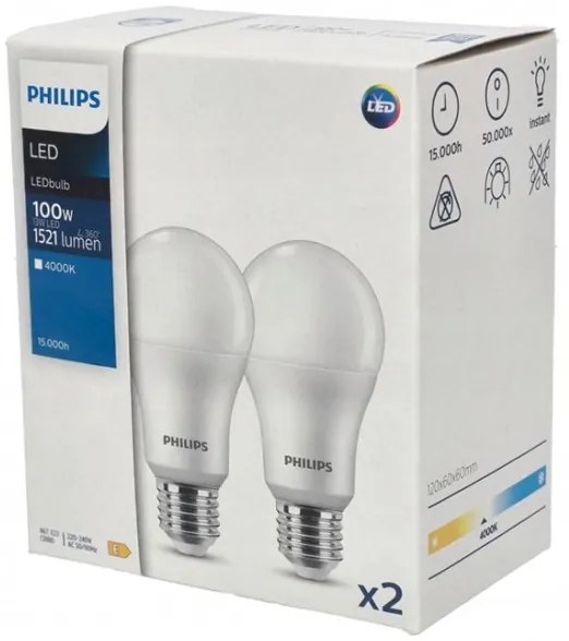 SADA 2x LED Žiarovka Philips A67 E27/13W/230V 4000K