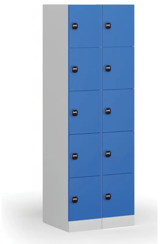 Šatníková skrinka s úložnými boxmi, 5 boxov, 1850 x 300 x 500 mm, demont, zámok s čítačkou RFID kariet, červené dvere