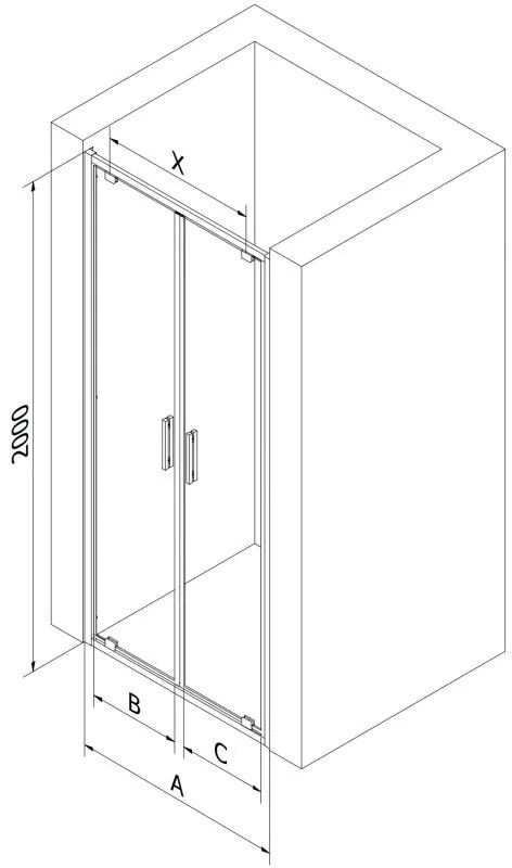 Mexen Exo, dvojité výklopné sprchové dvere 70 cm, číre sklo, zlatá, 8182-070-000-50-00