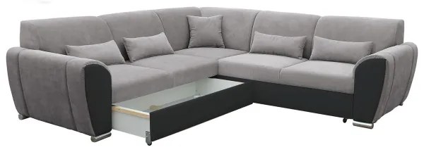 Rozkladacia rohová sedacia súprava s úložným priestorom v tvare L VISEU ľavá sivá/čierna