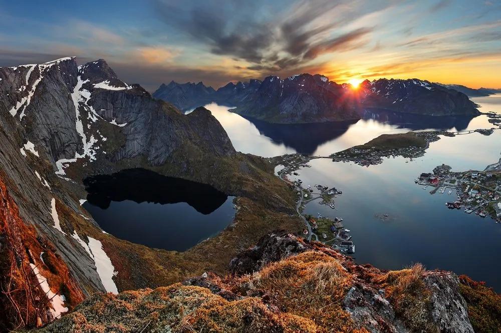 Fototapeta horská panoráma so západom slnka - 225x150