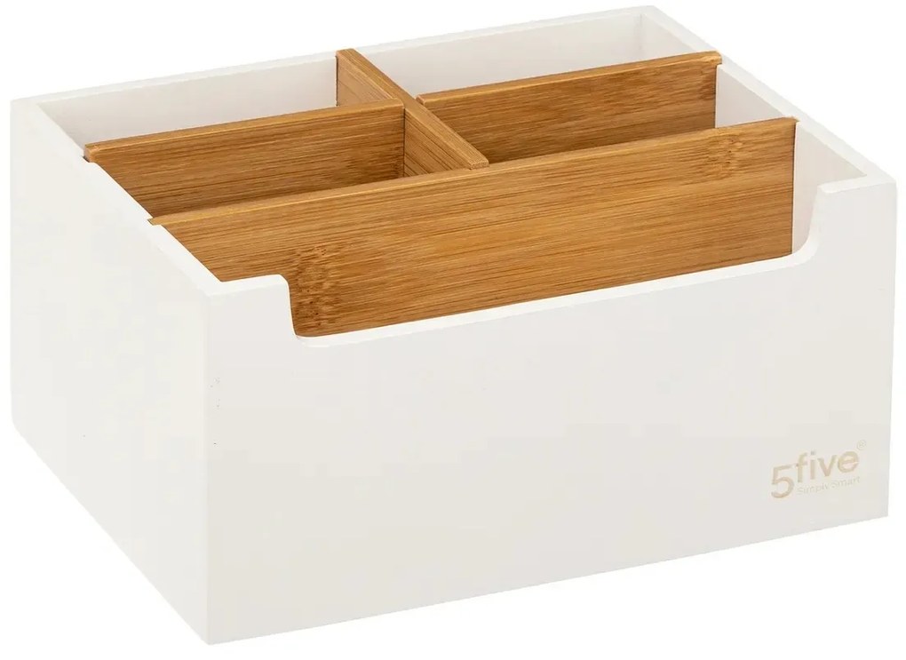 Kozmetický organizér Natureo 5, biela/s drevenými prvkami