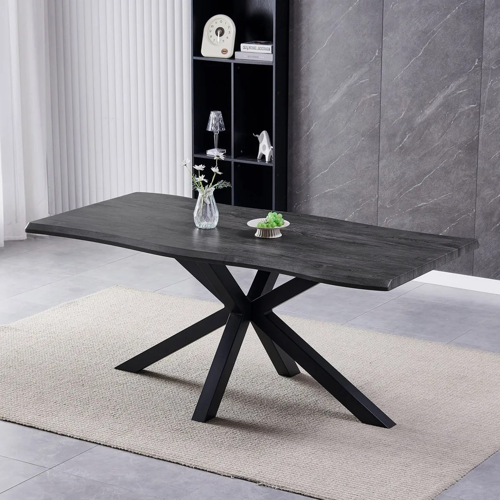 Autronic - Stůl jídelní, 180x90x75 cm, MDF deska, dekor šedý dub, kovová noha ve tvaru hvězdy, černý lak - HT-F4618 GREY AKCE