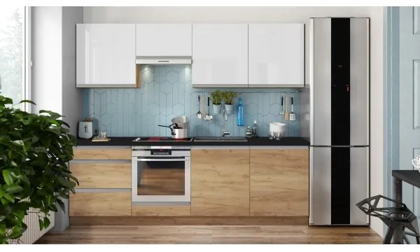 Kuchynská linka MARINA 240 cm dub craft/lesklá biela