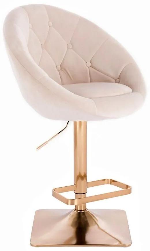 LuxuryForm Barová stolička VERA VELUR na zlatej hranatej podstave - krémová