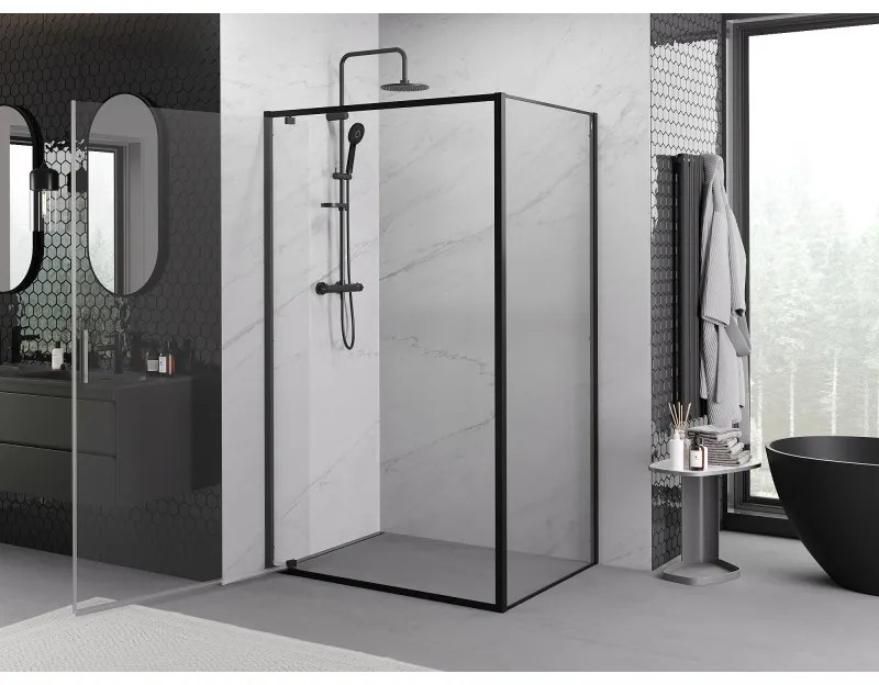 Mexen Exo, sprchovací kút s krídlovými dverami 90 x 95 cm, 6mm číre sklo, čierny profil, 8181-090-095-70-00