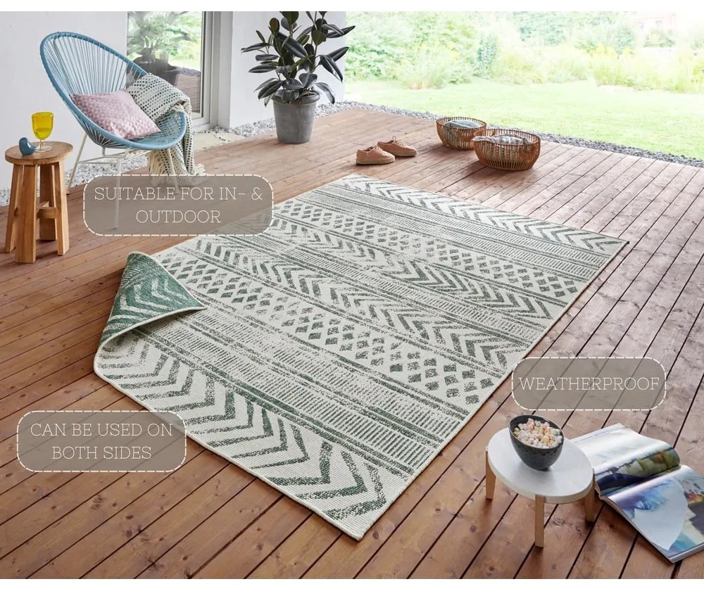 Zeleno-krémový vonkajší koberec NORTHRUGS Biri, 120 x 170 cm