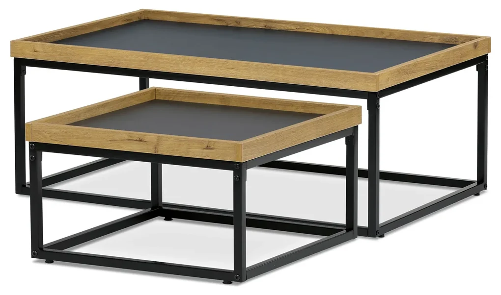 Autronic - Stůl konferenční, MDF deska šedá s dekorativní hranou divoký dub, černý kov. - CT-614 OAK VÝPRODEJ