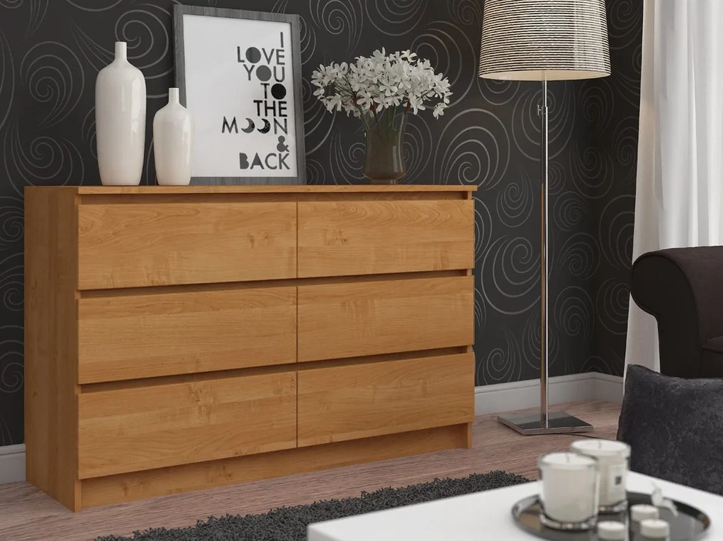 Komoda Kuba 120 cm 6 šuplíkov jelša
