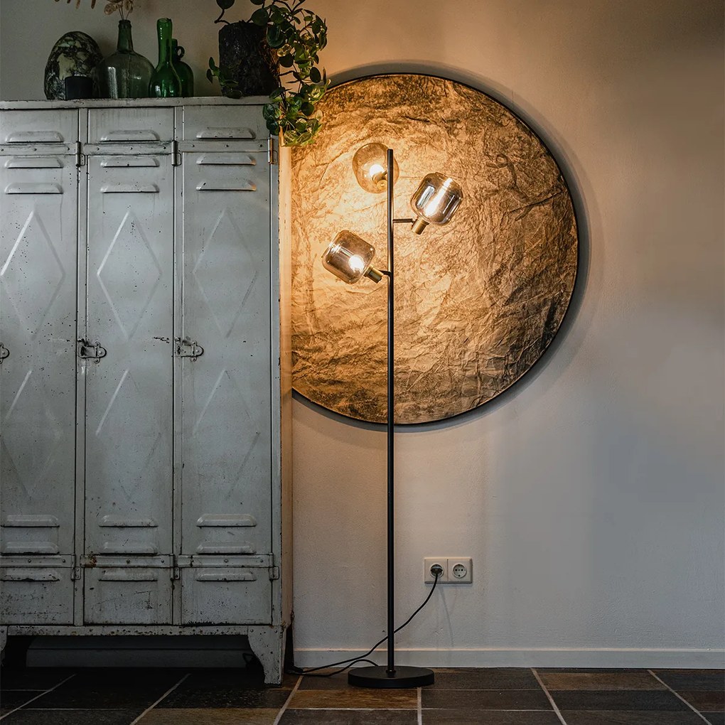 Inteligentná stojaca lampa čierna so zlatom a dymovým sklom 3-svetlá vrátane 3 Wifi P45 - Zuzanna