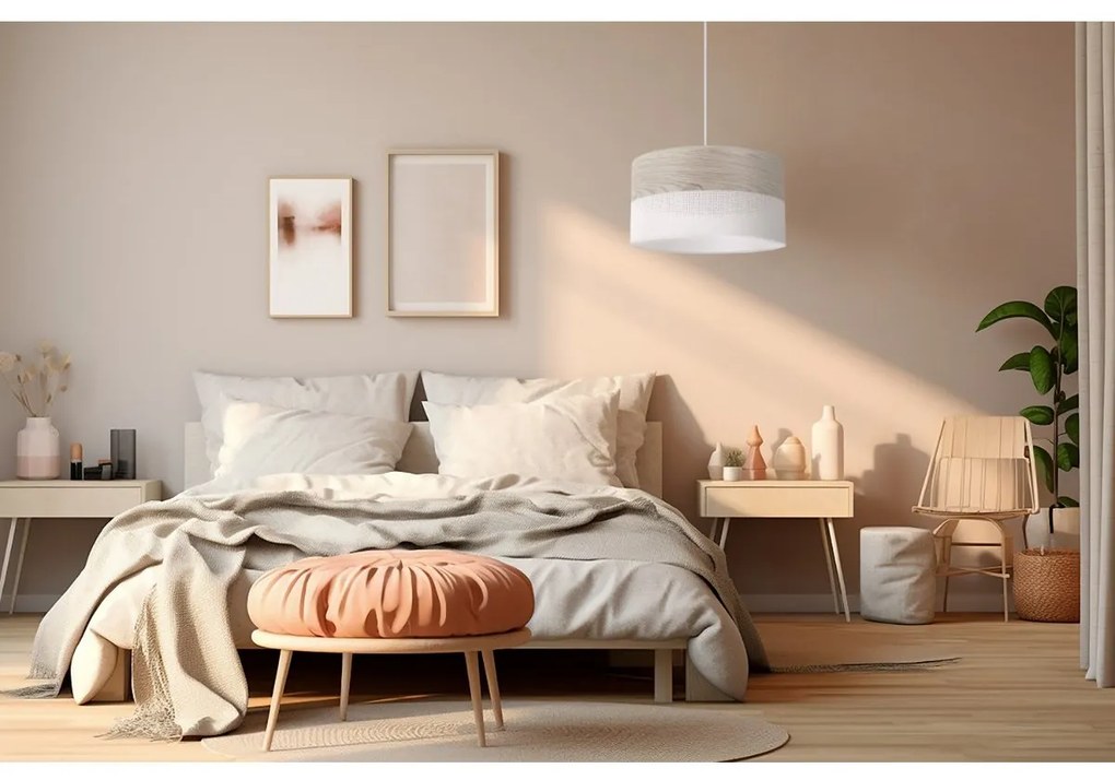 Závesné svietidlo Wood, 1x svetlobéžová dubová dýha/biele PVC tienidlo, (fi 40cm)