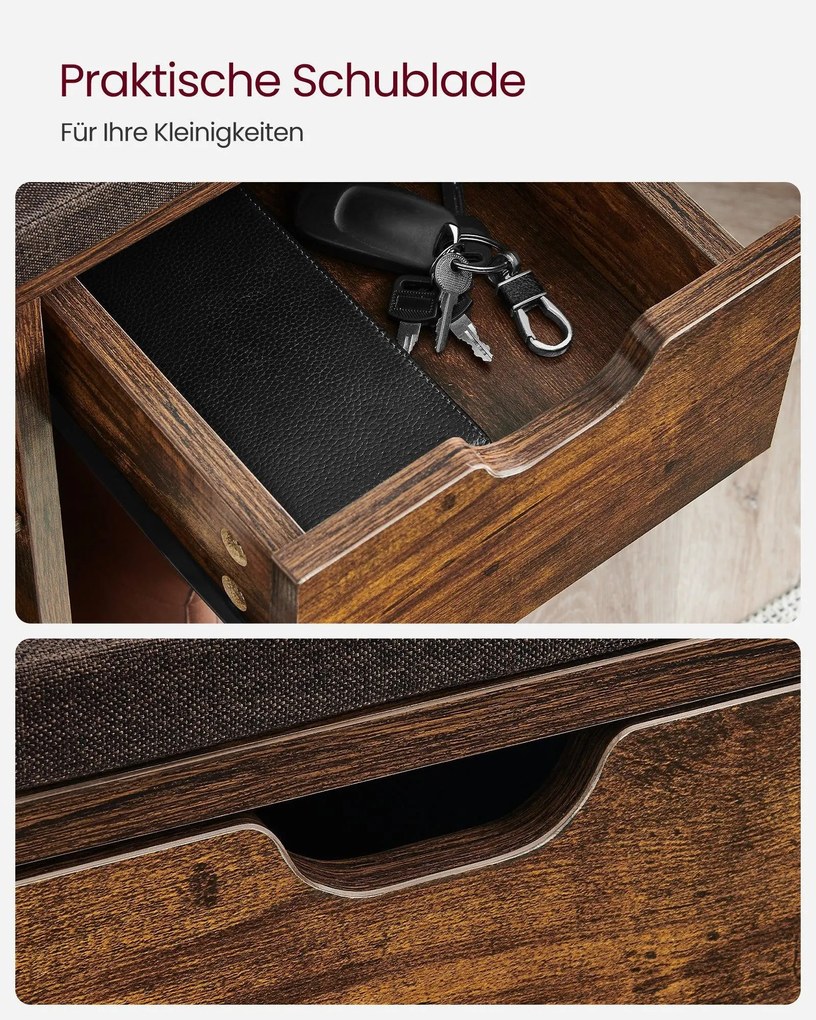 Lavica na topánky Stojan na topánky so zásuvkou a otvorenými priehradkami, rustikálna hnedá