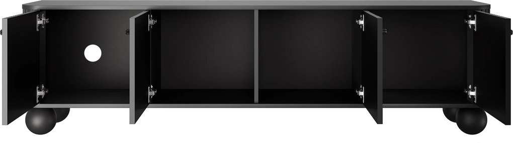 Čierna RTV skrinka Vesper 4D 187 cm - čierne úchyty / guľové nohy