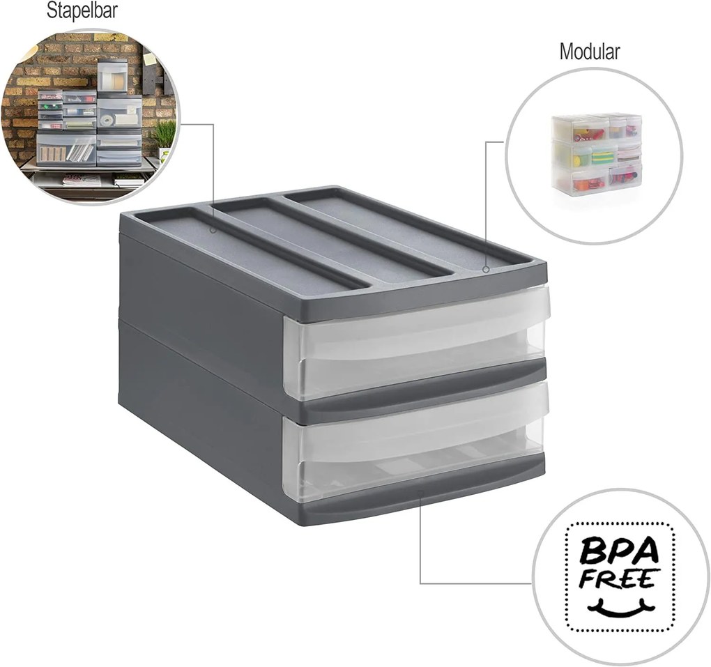 DUO M - Box s 2 zásuvkami (A4), úložný box výsuvný, antracit, Rotho SYSTEMIX