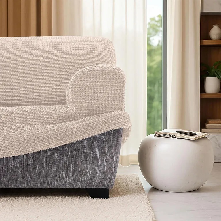 Super strečové poťahy RUBINIA smotanová dvojkreslo (š. 140 - 180 cm)