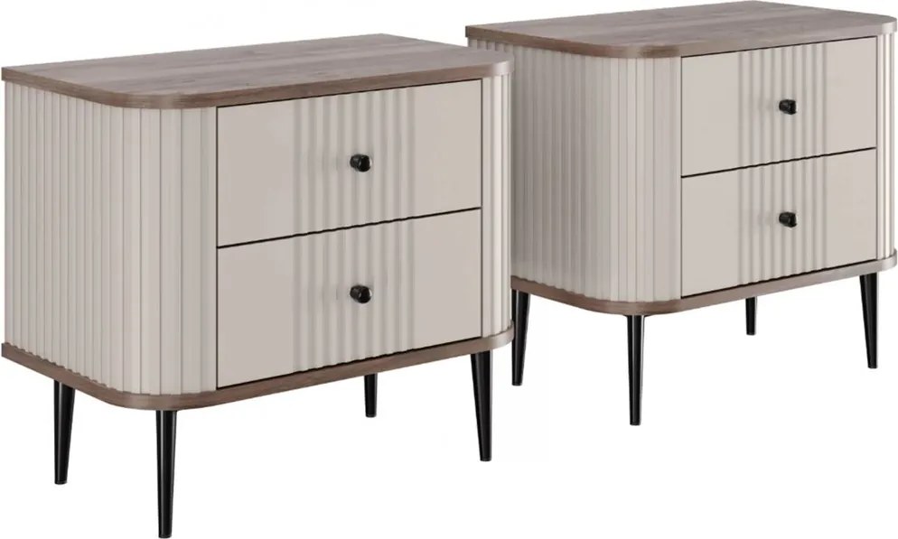 Súprava nočných stolíkov Vesper 56 cm - kašmír / orech / čierne nohy