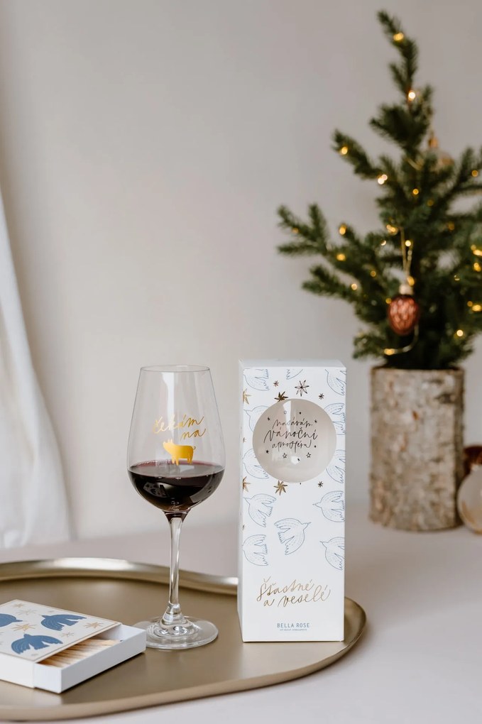 Bella Rose Pohár na víno Čakám na zlaté prasiatko + vianočná krabička CZ