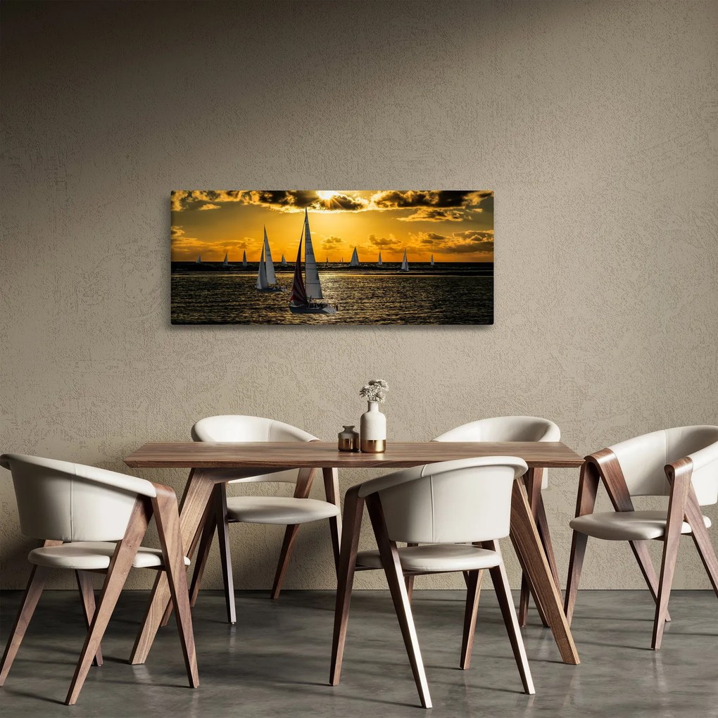 Obraz jachty v západe slnka (120x50 cm)