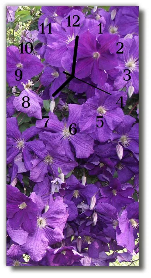 Sklenené hodiny vertikálne Kvety purpurovej primrose 30x60 cm