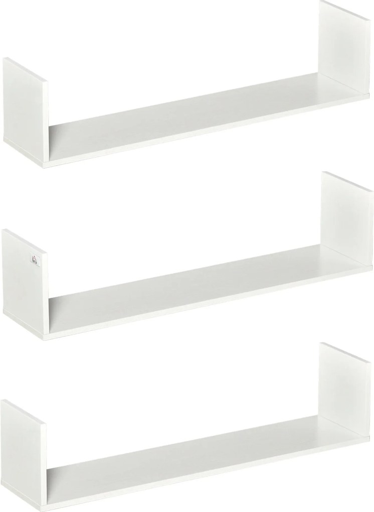 HOMCOM Set 3 Biele Drevené Floating Poličky - 80L x 18Š x 18V cm - kompletná montážna sada zahrnutá - MDF | Aosom