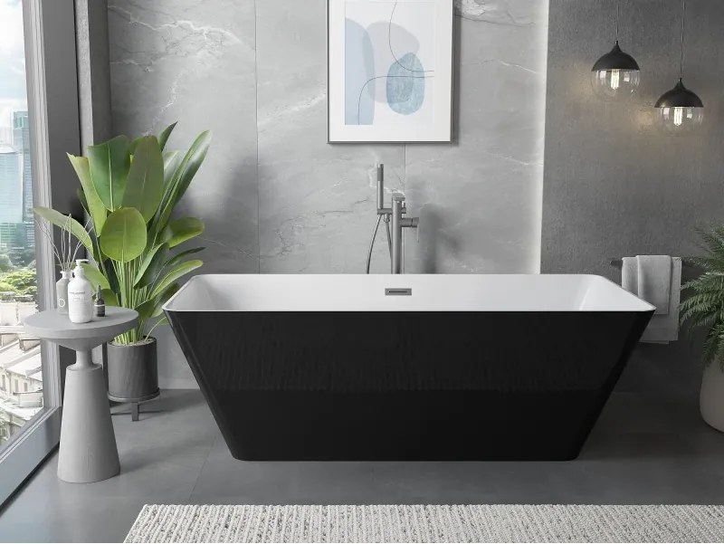 Mexen Velo Slim, voľne stojaca vaňa 170 × 75 cm, biela lesklá, oceľový prepad, 52811707500-97