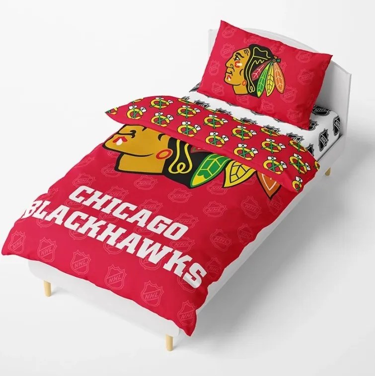 NHL Hokejové obliečky Chicago Blackhawks Shields 140x200/70x90 cm