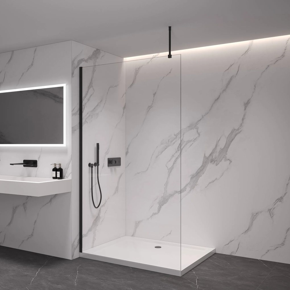 CERANO - Sprchová zástena Walk-in Onyx Top L/P - guľatá vzpera - čierna matná, transparentné sklo - 70x200 cm, CER-CER-8050BD1694