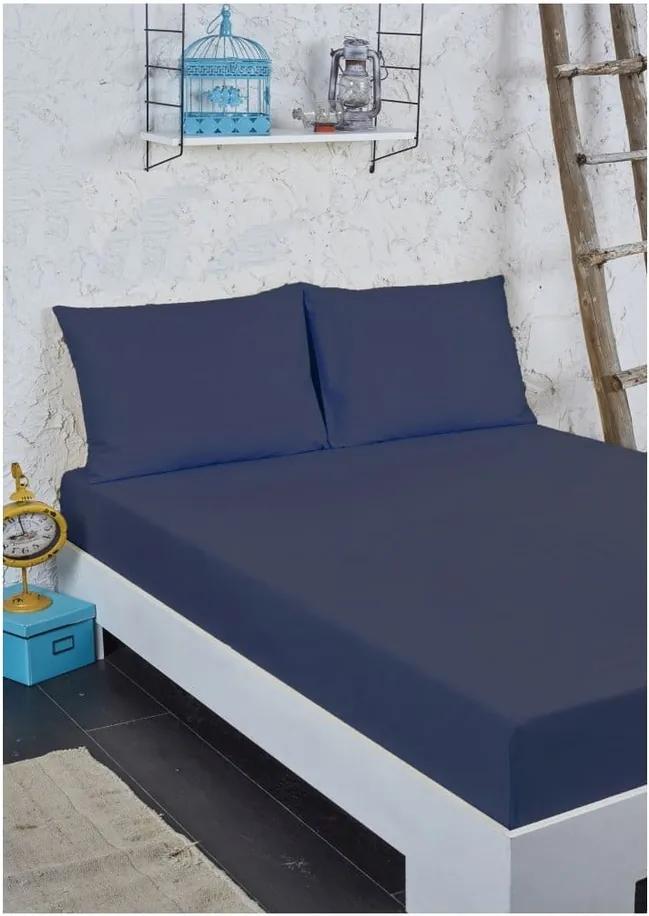 Modrý set plachty a obliečky na vankúš na jednolôžko, 100 × 200 cm