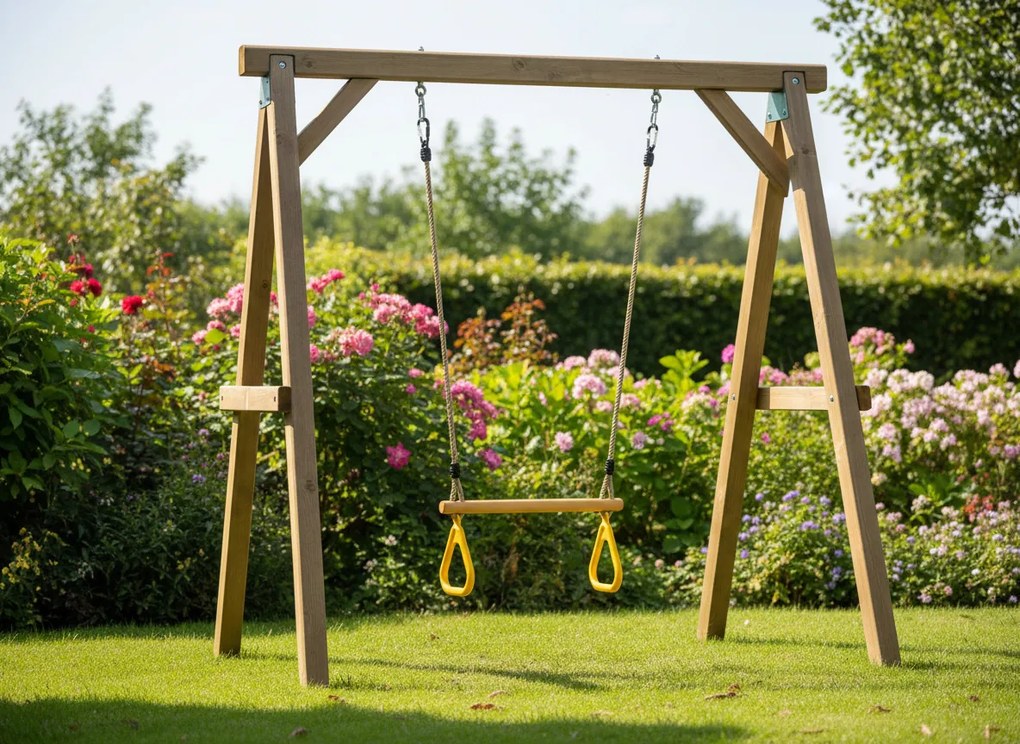 CH TRAPEZOIDÁLNA DREVENÁ DETSKÁ HOJDAČKA S TROJUHOLNÍKOVÝMI RÚČKAMI 3,5 x 40 x 110 CM