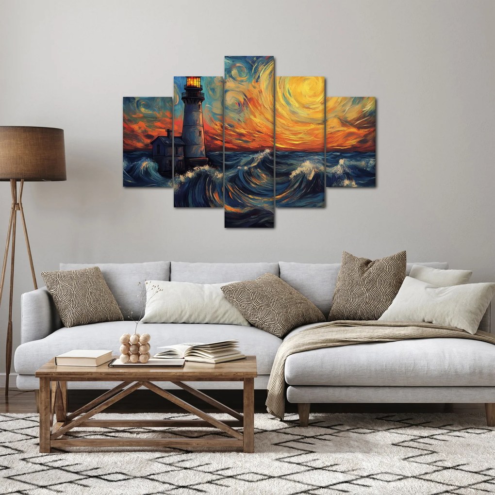 Obraz - Maják vo vlnách (150x105 cm)