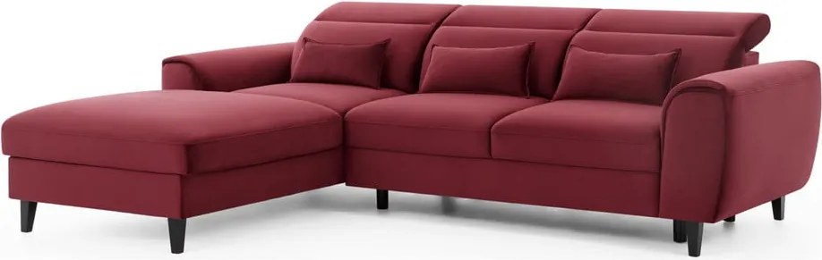 Červená zamatová rozkladacia/s úložným priestorom rohová pohovka (ľavý roh/s leňoškou) Foble – ELTAP