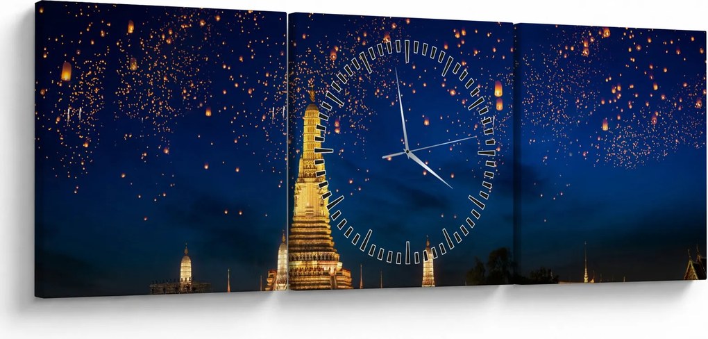 Obraz - Lampióny šťastia, Bangkok (s hodinami) (90x30 cm)