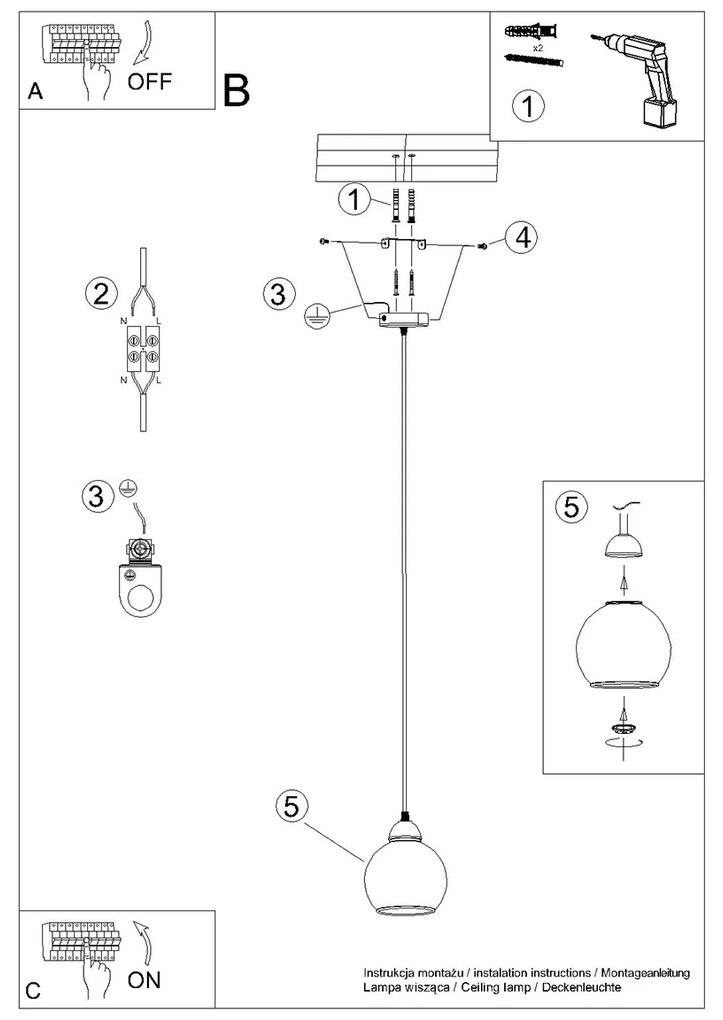 Závesné svietidlo Alino, 1x grafitové sklenené tienidlo