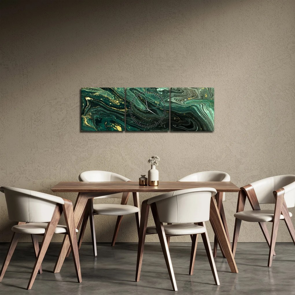 Obraz - Zelený mramor (s hodinami) (90x30 cm)