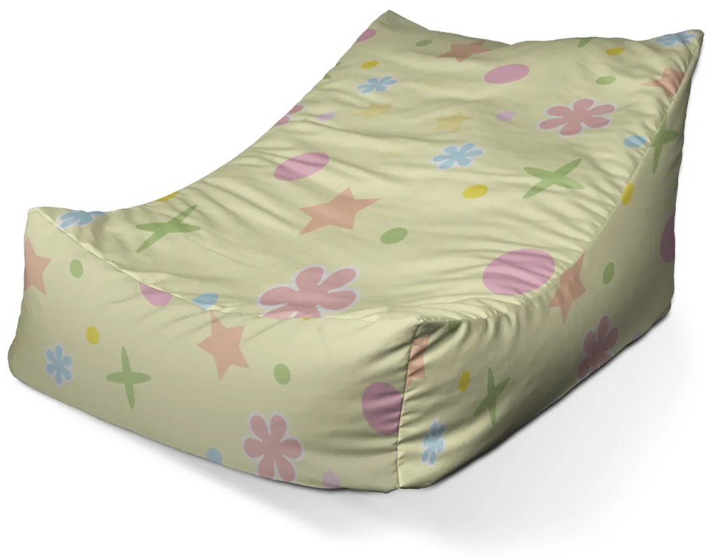 Sablio Sedací vak Lounge Kvetiny na žltej - 80 x 95 x 50 cm