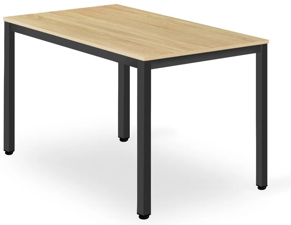 Jedálenský set 1 + 4, stôl TESSA 120x60 cm čierna/dekor dub + čierna plastová stolička ESSEN