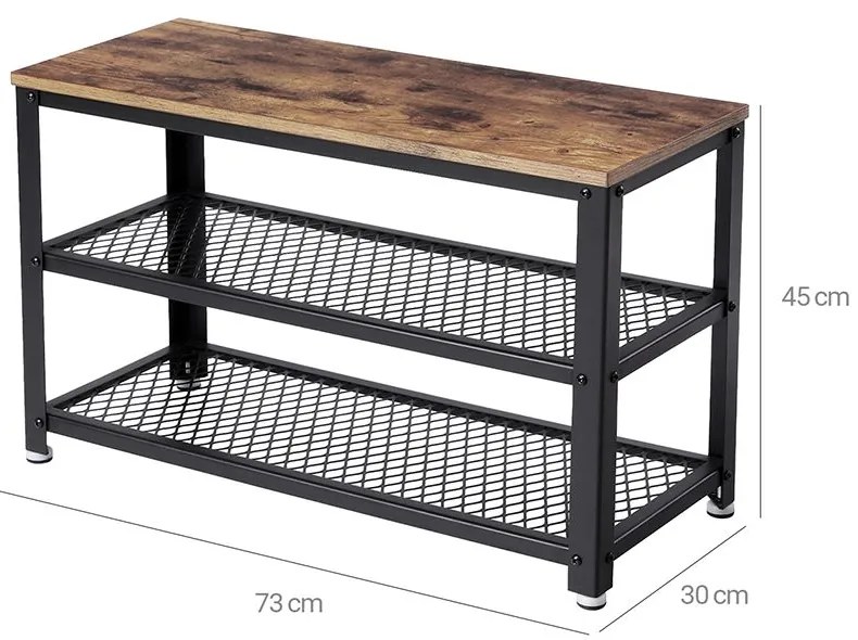 Lavica do predsiene s priestorom na topánky INDY, 73x30x45cm, hnedá/čierna Vasagle