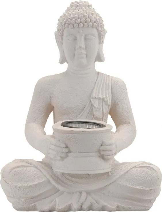 Solar Budha v bielej farbe 27 cm