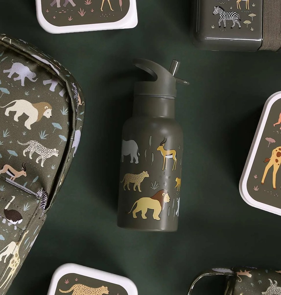 A Little Lovely Company - antikorová fľaša na pitie, 350 ml - zvieratá zo savany
