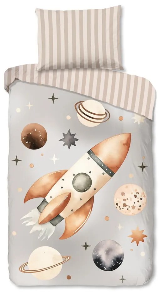 Sivobéžové bavlnené detské obliečky na jednolôžko 140x200 cm Explore – Good Morning