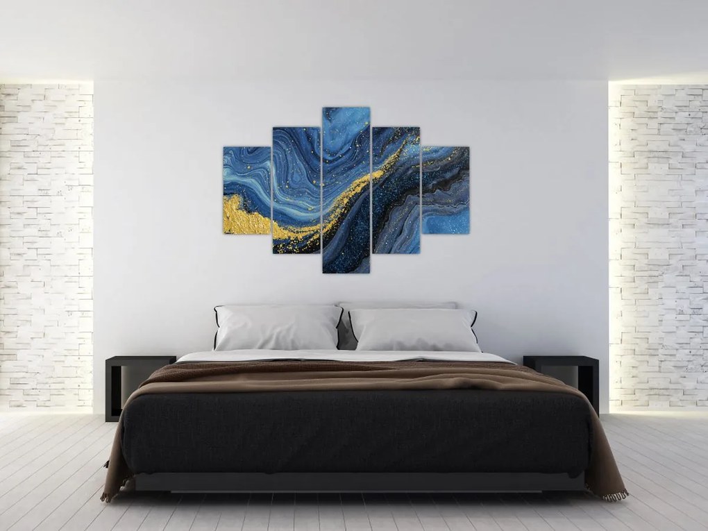 Obraz - Modro-zlatá abstrakcia (150x105 cm)