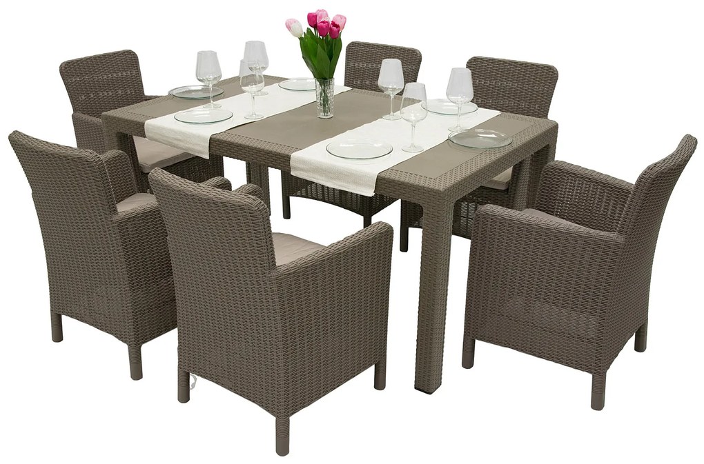 DEOKORK Záhradná ratanová zostava DANTE 1+6 (cappuccino)