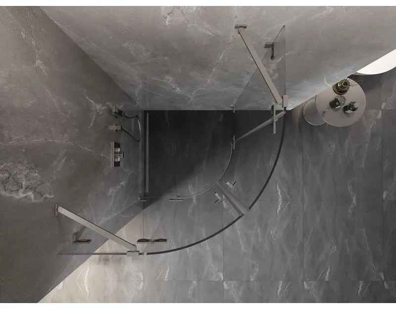 Mexen Lunar, výklopný polkruhový sprchový kút 100 x 100 cm, 8mm číre sklo, oceľový profil, 833-100L-100P-97-00