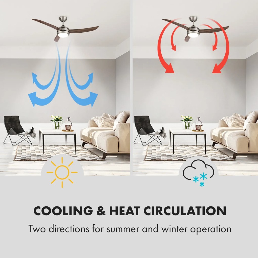 Klarstein El Paso, stropný ventilátor, 52", závit E27, 3 lopatky, vzhľad tmavého dubového dreva