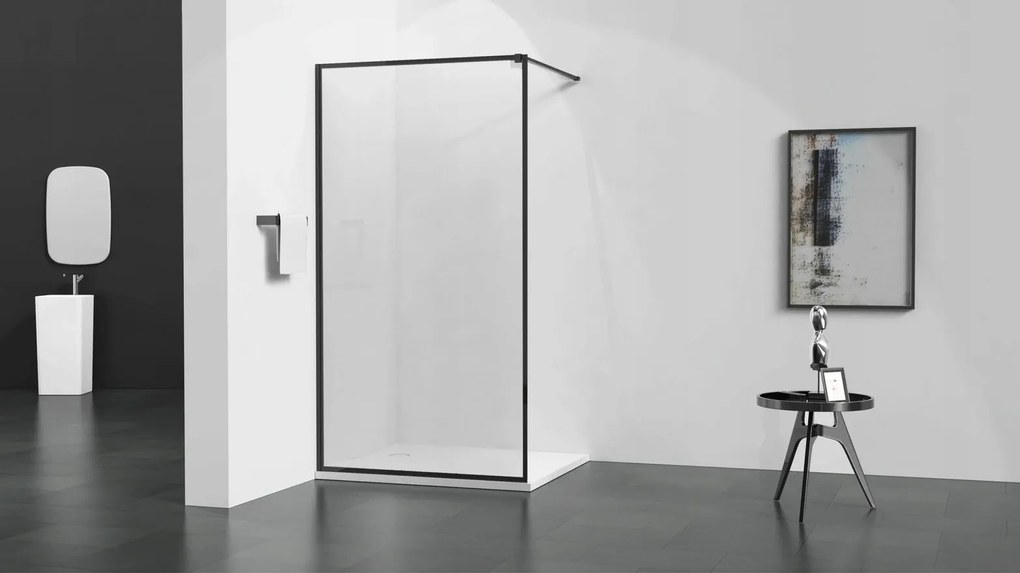 Mexen Kioto sprchová zástena WALK-IN 8mm, 30x200 cm, čierny rám, 800-030-000-00-70