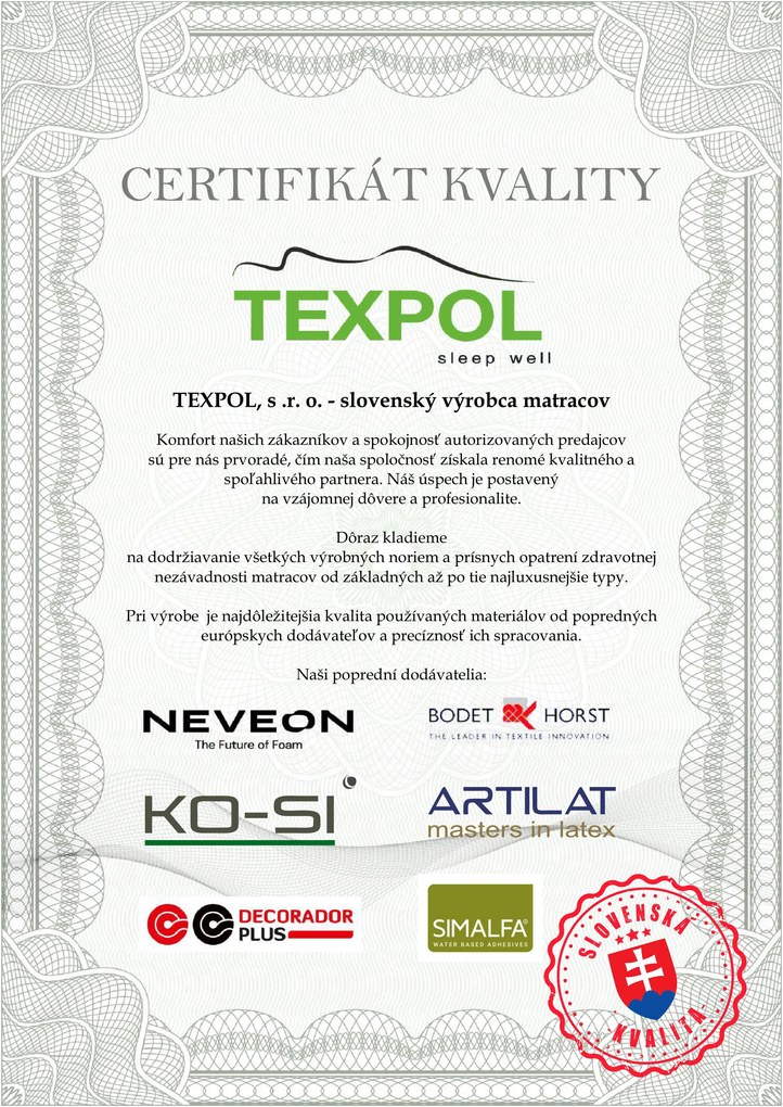 TEXPOL Ortopedický luxusný matrac EXCELENT (AKCIA) Rozmer: 200x100, Poťahová látka: Aloe Vera Silver